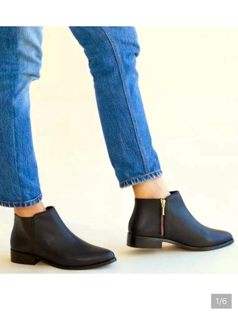 Nisolo Lana Black Leather Ankle Boots with Gold Side Zip